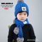 [พร้อมส่ง] [KID-A043-3] ชุดหมวกไหมพรม+ผ้าพันคอยาวกันหนาวเด็กสีฟ้า ลายดาว ด้านในซับขนกันหนาว (ชุด 2 ชิ้น) 