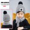 [พร้อมส่ง] [KID-A043-8] ชุดหมวกไหมพรม+ผ้าพันคอยาวกันหนาวเด็กสีเทา ลายดาว ด้านในซับขนกันหนาว (ชุด 2 ชิ้น) 