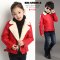 [พร้อมส่ง 120,130,140,150,160] [KID-C5029-2] เสื้อแจ๊คเก็ตหนังสีแดงเด็ก เสื้อด้านในซับขนกันหนาวนุ่มๆ ใส่อุ่นมาก ใส่ได้ชายและหญิง
