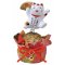 Maneki Neko แมวกวักสปริงถือพัดกองทอง ประดับด้วยผ้ากิโมโน 9.5 cm