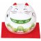Maneki Neko แมวกวักเซรามิคเนื้อเงา 4.5 cm ทำท่ากวัก 2 มือ  แมวลายใบไม้สีเขียว