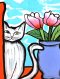 Blue Crop Top : Charming Cat and Purple Flowerpot