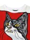 Woman Blouse - White : Red Window with Black Cat