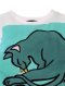 Woman Blouse - White : Green Cat on Blue Background