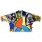 Woman Bat Wing Shirts - Multicolor : Yellow grid lines and muticolor shapes