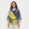 Woman Blouse Turtle Neck - Blue : Yellow and brown Abstract