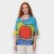 Woman Blouse Turtle Neck - Blue : Abstract Red Circle