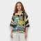 Woman Blouse Turtle Neck - Green : Abstract black and green stripes