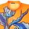 เสื้อผู้หญิงคอเต่า - สีส้ม : ลายดอกไม้สีน้ำเงินยามอาทิตย์ลับฟ้า