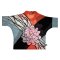 Woman Blouse Turtle Neck - Orange : Flower on black and white abstract