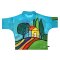 Woman Blouse Turtle Neck - Blue : House in the middle of a multicolor garden