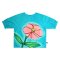 เสื้อผู้หญิงแขนยางยืด - สีฟ้า : ลายดอกไม้สีชมพูบนฟ้าใส