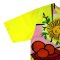 Over size t-shirt - Yellow : Colorful fruit plates beside a sunflower vase on the dining table.