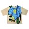 Over size t-shirt - Cream : A butterfly landed softly on the vibrant blue hibiscus.