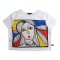 Woman Crop Blouse - White : Linework Lady with Primary Power