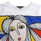 Woman Crop Blouse - White : Linework Lady with Primary Power