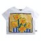 Woman Crop Blouse - White : Daffodils in a blue vase.