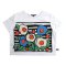 Woman Crop Blouse - White : Blooms in Striped Cadence