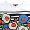 Woman Crop Blouse - White : Blooms in Striped Cadence