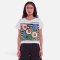 Woman Crop Blouse - White : Blooms in Striped Cadence