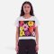 Woman Crop Blouse - White : Floral Revelry in the Nocturne
