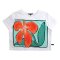 Woman Crop Blouse - White : Radiant Bloom in Mint Solitude