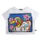Woman Crop Blouse - White : Mandarin Duck Chromatic Waltz