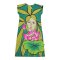 Woman Sleeve Casual Dress - Green : Beautiful pink blooming lotus with yellow haired woman