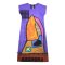 Woman Sleeve Casual Dress - Purple  : Abstract mix of orange and pink blue graphic art.