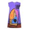 Woman Sleeve Casual Dress - Purple  : Abstract mix of orange and pink blue graphic art.