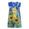 Woman Sleeve Casual Dress - Blue : Blue haired woman and blooming sunflowers