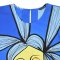 Woman Sleeve Casual Dress - Blue : Blue haired woman and blooming sunflowers