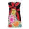 Woman Sleeve Casual Dress - Black : Red-haired woman with Multicolur bouquet