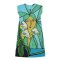 Woman Sleeve Casual Dress - Blue : Green-haired woman with fresh white calla lilies