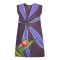 Woman Sleeve Casual Dress - Purple : Purple-haired woman admiring a beautiful field of tulips