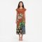 Woman Sleeve Casual Dress - Brown : Orchid flowers