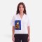 Woman Crop Shirts - White : Orange Tabby Cat & Blue Frame
