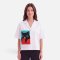 Woman Crop Shirts - White : The Playful Black Cat