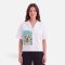Woman Crop Shirts - White : Fluffy Dog & Sky Blue Frame