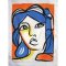 Woman Crop Shirts - White : Blue Hair Woman & Orange Frame