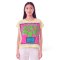 เสื้อปอนโชผู้หญิง - สีเหลือง : ลายต้นกระบองเพชรบนกรอบชมพู