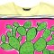 เสื้อปอนโชผู้หญิง - สีเหลือง : ลายต้นกระบองเพชรบนกรอบชมพู