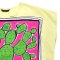 เสื้อปอนโชผู้หญิง - สีเหลือง : ลายต้นกระบองเพชรบนกรอบชมพู