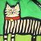 เสื้อเชิ้ตแขนยาวผู้หญิง - สีเขียว : ลายแมวปลอกคอแดงบนสนามหญ้าเขียวสด