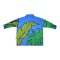เสื้อเชิ้ตแขนยาวผู้หญิง - สีน้าเงิน : ลายแมวดำกลางใบไม้เขียวบนพื้นฟ้า