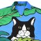 เสื้อเชิ้ตแขนยาวผู้หญิง - สีน้าเงิน : ลายแมวดำกลางใบไม้เขียวบนพื้นฟ้า