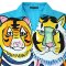 เสื้อเชิ้ตแขนยาวผู้หญิง - สีฟ้า : ลายเสือคู่บนพื้นฟ้าสดโครงเส้นเข้ม
