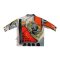 เสื้อเชิ้ตแขนยาวผู้หญิง - สีเทา : ลายเรขาศิลป์แดง-ดำบนพื้นเทาหม่น