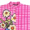 เสื้อเชิ้ตผู้หญิงปกคอจีนปีกค้างคาว - สีชมพู : ลายเดซี่ในแดนลายตาราง