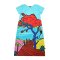 เดรสผู้หญิงแขนสั้น - สีฟ้า : ลายทางเดินริมทะเลสู่สรวงสวรรค์